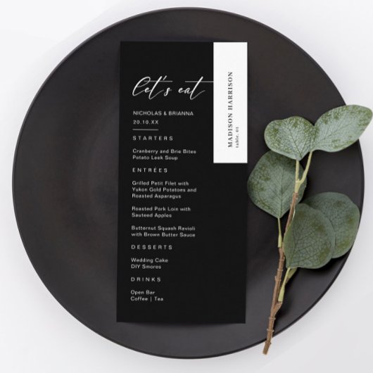 Classy zwart bruiloft menu