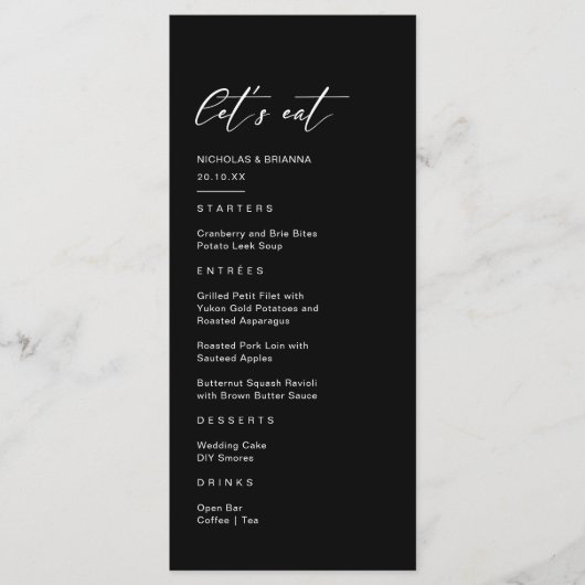 Classy zwart bruiloft menu (Voorkant)