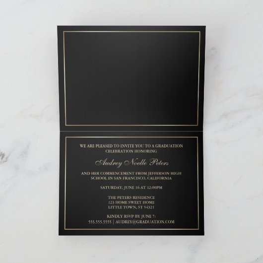 Classy Zwart en Goud 2013 Afstuderen foto uitnodig (Binnen)