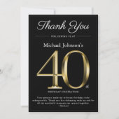 Classy Zwart en Goud 40e Verjaardag Dank u Kaart