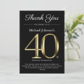 Classy Zwart en Goud 40e Verjaardag Dank u Kaart
