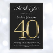 Classy Zwart en Goud 40e Verjaardag Dank u Kaart