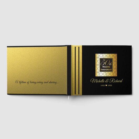 Classy zwart en goud 50ste bruiloft Jubileum Gastenboek (Volledig)