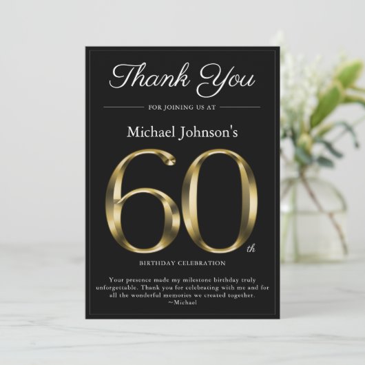 Classy Zwart en Goud 60e Verjaardag Dank u Kaart (Staand voorkant)