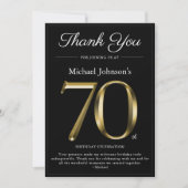 Classy Zwart en Goud 70e Verjaardag Dank u Kaart (Voorkant)