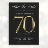 Classy Zwart en Goud 70e Verjaardagsfeestje Save The Date