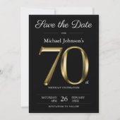 Classy Zwart en Goud 70e Verjaardagsfeestje Save The Date (Voorkant)