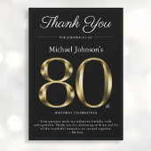Classy Zwart en Goud 80e Verjaardag Dank u Kaart