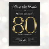 Classy Zwart en Goud 80e Verjaardagsfeestje Save The Date