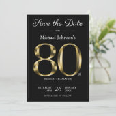 Classy Zwart en Goud 80e Verjaardagsfeestje Save The Date (Staand voorkant)