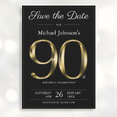 Classy Zwart en Goud 90ste Verjaardagsfeestje Save The Date