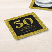 Classy Zwart en Goud Glitter 50ste Verjaardagsfees Kartonnen Onderzetters (Schuin)