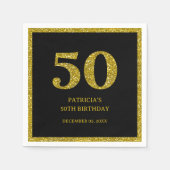 Classy Zwart en Goud Glitter 50ste Verjaardagsfees Servet (Voorkant)