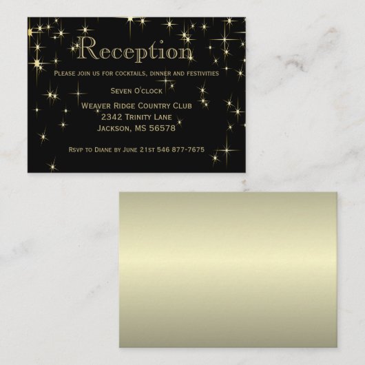 Classy zwart en goud sterrenlichten - Receptie Informatiekaartje (Voorkant / Achterkant)