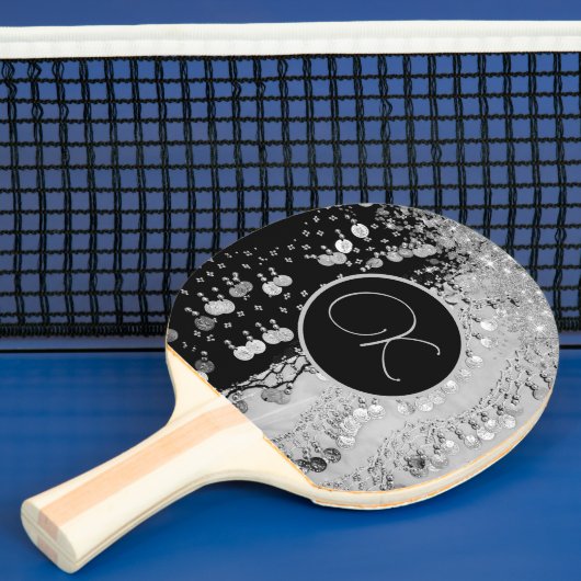 Classy zwart en zilver zigeuner sjaal Monogram Tafeltennisbatje (Insitu)