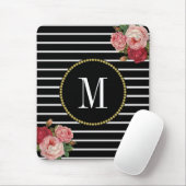Classy zwart gestreepte Antiek Boho Floral Monogra Muismat (Met muis)