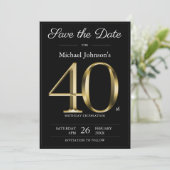 Classy Zwart Goud 40e Verjaardagsfeestje Save The Date (Staand voorkant)