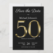 Classy Zwart Goud 50e Verjaardagsfeestje Save The Date (Voorkant)