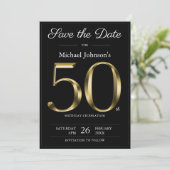 Classy Zwart Goud 50e Verjaardagsfeestje Save The Date (Staand voorkant)