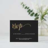 Classy Zwart Goud Aangepaste Bruiloft website RSVP Kaartje (Staand voorkant)