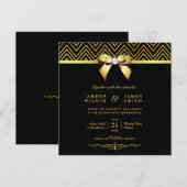 Classy Zwart Goud Chevrons Diamant Bow Bruiloft Kaart (Voorkant / Achterkant)