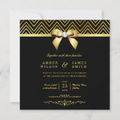 Classy Zwart Goud Chevrons Diamant Bow Bruiloft Kaart (Voorkant)