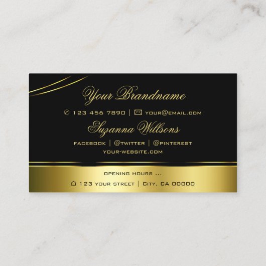 Classy zwart goud gebogen decor lijnen glinsteren visitekaartje (Achterkant)