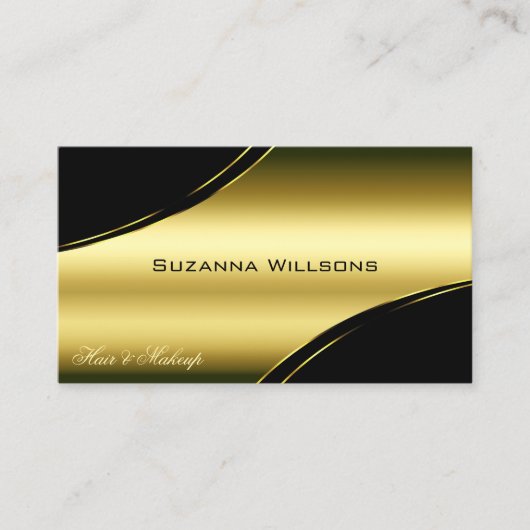 Classy zwart goud gebogen decor lijnen glinsteren visitekaartje (Voorkant)