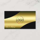 Classy zwart goud gebogen decor lijnen Logo foto Visitekaartje (Voorkant)
