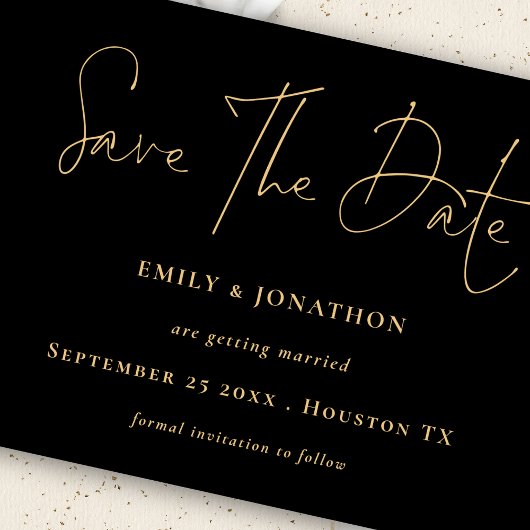 Classy Zwart Goud Script QR Code Bruiloft Save The Date