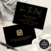 Classy Zwart Goud Script QR Code Bruiloft Save The Date
