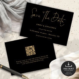 Classy Zwart Goud Script QR Code Bruiloft Save The Date