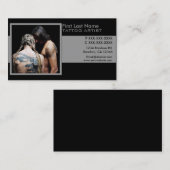 Classy zwart grijs foto tattoo visitekaartjes (Voorkant / Achterkant)