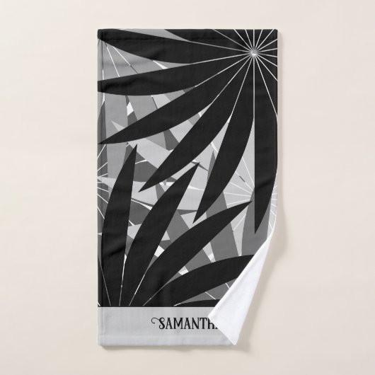 Classy zwart grijs wit geometrisch blad patroon bad handdoek (Handdoek)