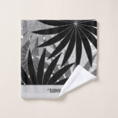 Classy zwart grijs wit geometrisch blad patroon bad handdoek (Wasdoekje)