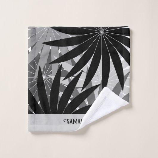 Classy zwart grijs wit geometrisch blad patroon bad handdoek (Wasdoekje)