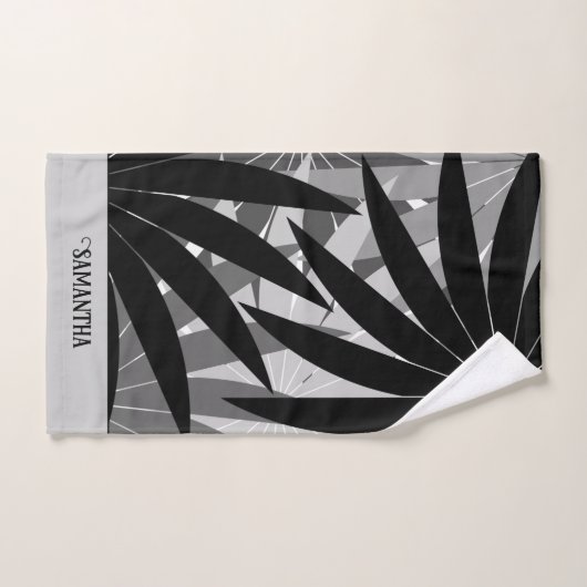 Classy zwart grijs wit geometrisch blad patroon bad handdoek (Handdoek)