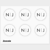 Classy Zwart Initialen Monogram Bruiloft Ronde Sticker (Vel)