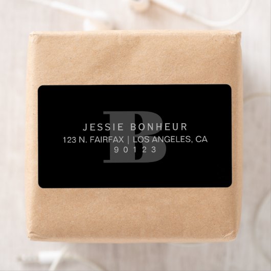 Classy zwart & licht donkergrijs retouradres etiket (Insitu)