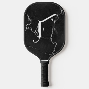 Classy zwart marmer decoratief F gepersonaliseerd Pickleball Paddle