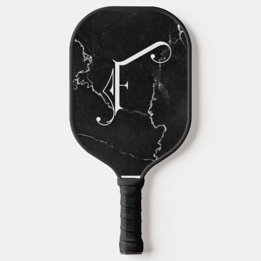 Classy zwart marmer decoratief F gepersonaliseerd Pickleball Paddle (Voorkant)
