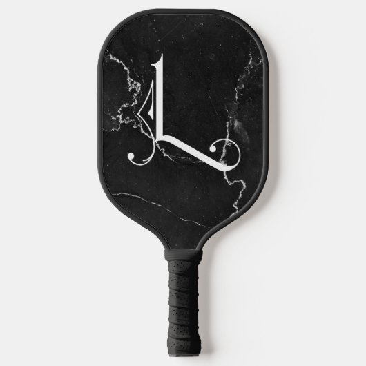 Classy zwart marmer decoratief L gepersonaliseerd Pickleball Paddle (Voorkant)