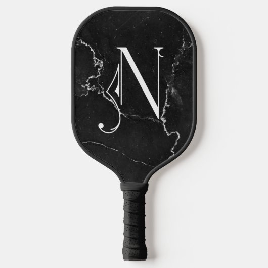 Classy Zwart Marmer Decoratief N Gepersonaliseerd Pickleball Paddle (Voorkant)