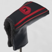 Classy zwart met rode strepen Initiaal monogram Golfheadcover (3/4 voorkant)