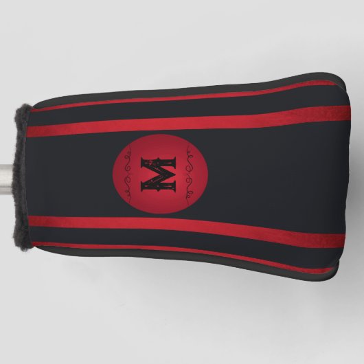 Classy zwart met rode strepen Initiaal monogram Golfheadcover (Voorkant)