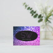Classy Zwart Roze Paarse Sparkle Glitter Monogram Visitekaartje (Staand voorkant)