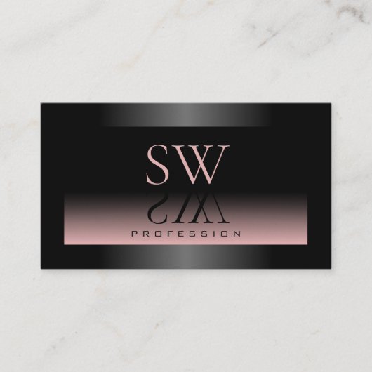 Classy Zwart Stoffig Roze Gradiënt en Monogram Chi Visitekaartje (Voorkant)