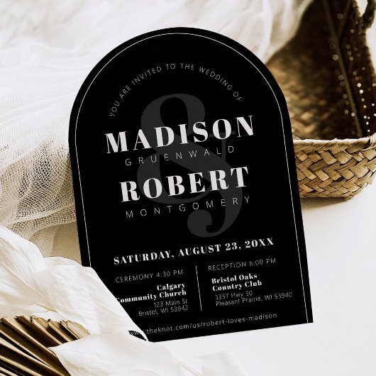 Classy zwart-wit Ampersand Photo Arch Wedding Kaart