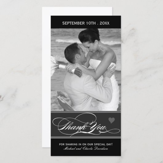 Classy zwart-wit bedankfotokaart (4x8) bedankkaart (Voorkant / Achterkant)