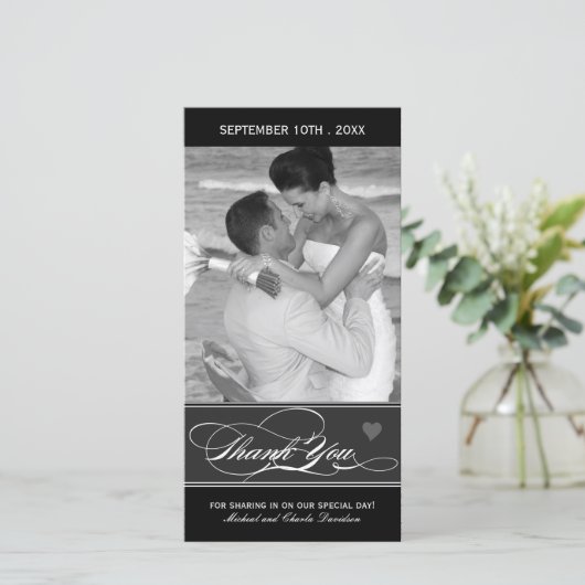 Classy zwart-wit bedankfotokaart (4x8) bedankkaart (Staand voorkant)